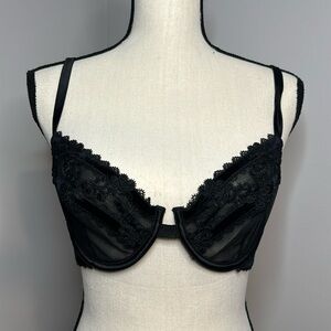 Victoria’s Secret Women’s Black Mesh/Felt Sheer Demi Bra Sz 34D